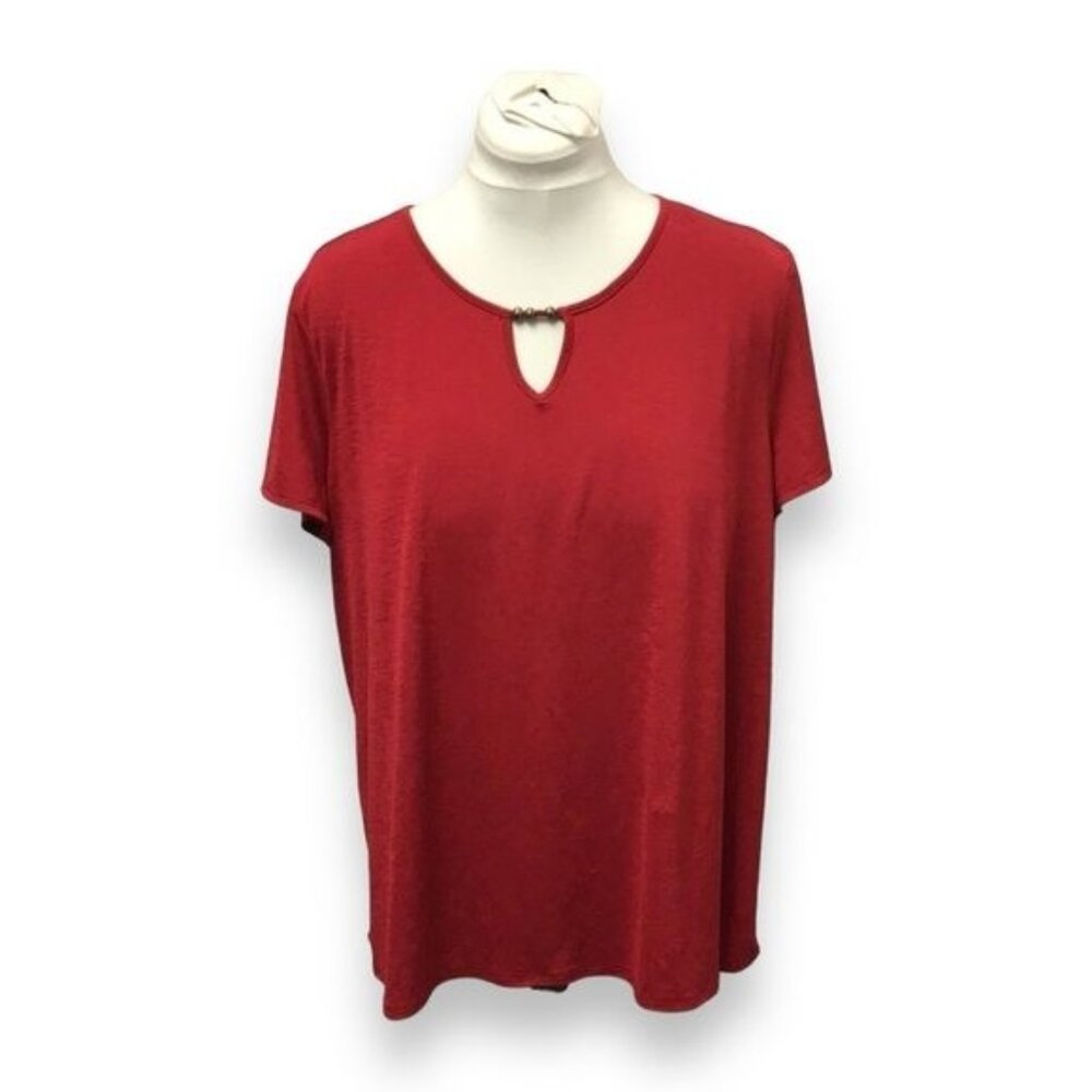 Cato Women's Red Short Sleeve Keyhole Neck Blouse Classic Casual Chic Top XL